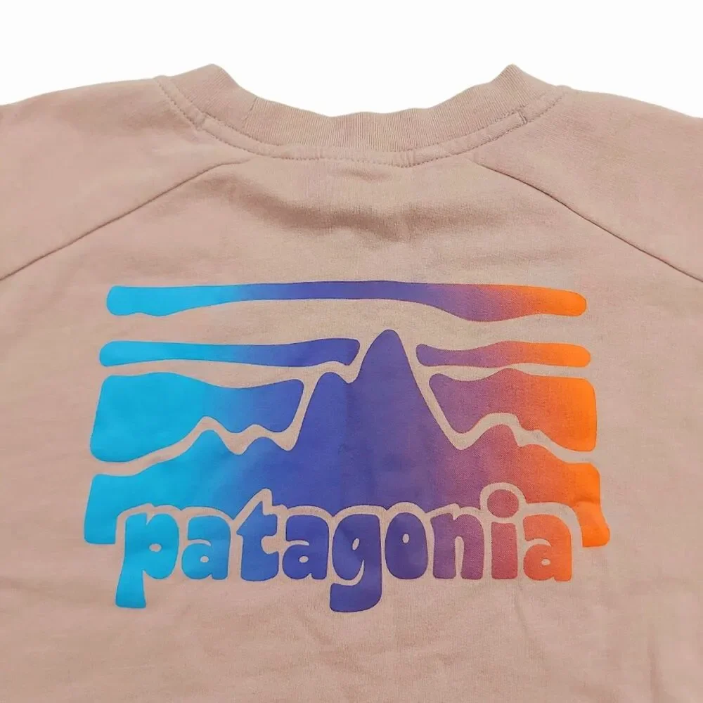 Patagonia Girls Small 6-7 Pink Graphic Crew Sweatshirt Organic Cotton Outdoor
